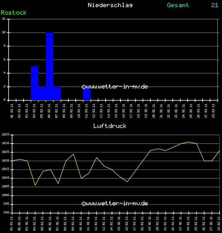 Niederschlag und Luftdruck Monat Februar 2011