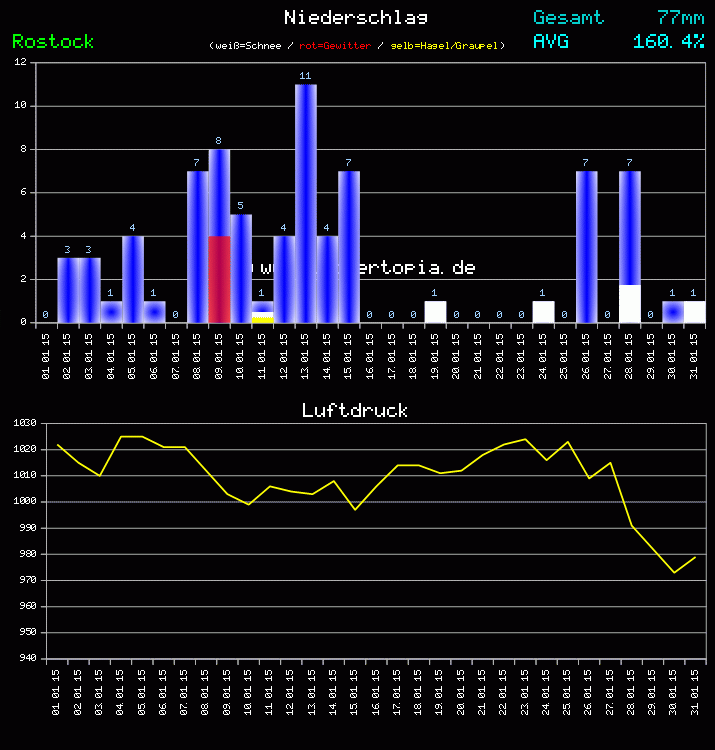 Niederschlag und Luftdruck Monat Januar 2011