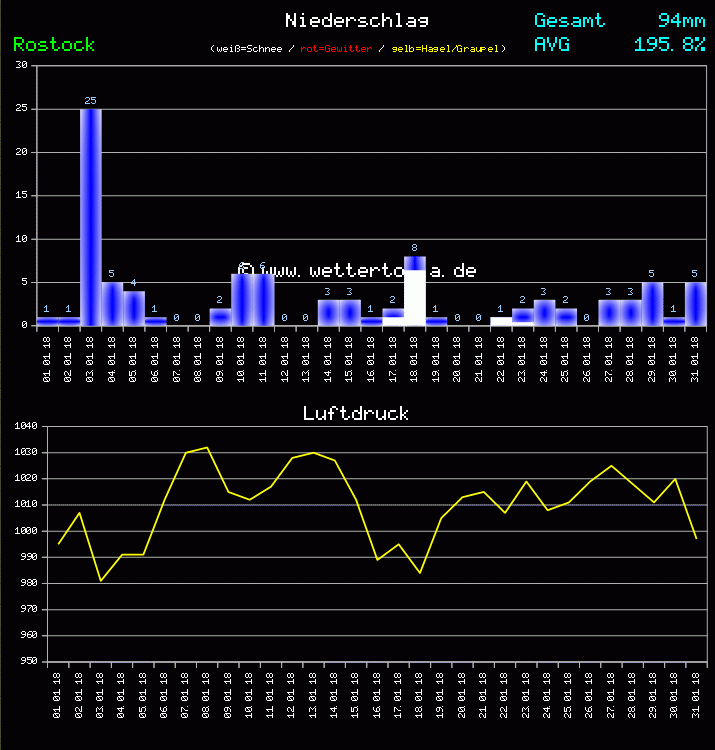 Niederschlag und Luftdruck Monat Januar 2011