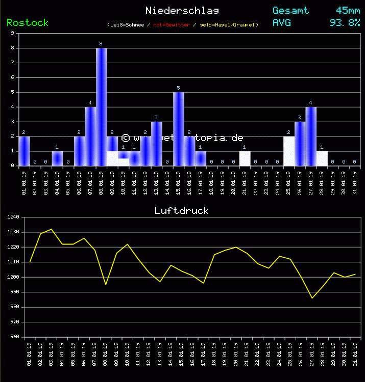 Niederschlag und Luftdruck Monat Januar 2011