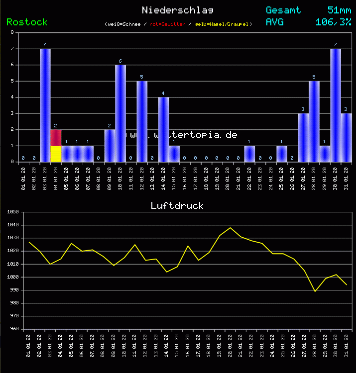 Niederschlag und Luftdruck Monat Januar 2011