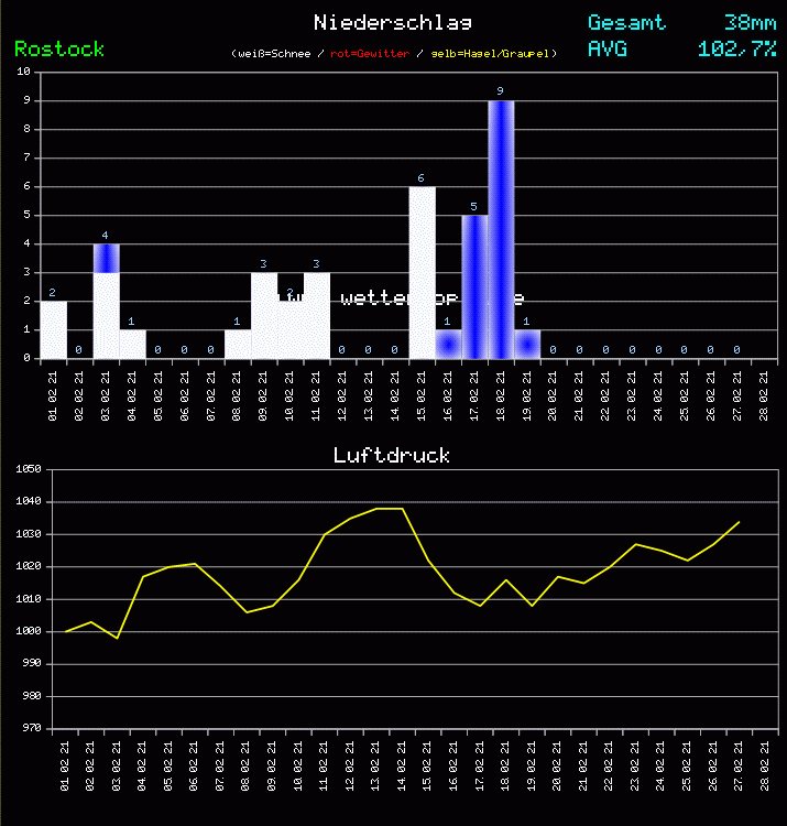 Niederschlag und Luftdruck Monat Februar 2011